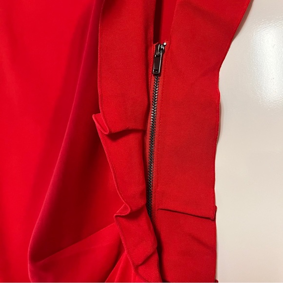 REISS Robyn Dress Ruffle Side Bodycon Cocktail Red Size 6 Knee Length - Picture 7 of 10